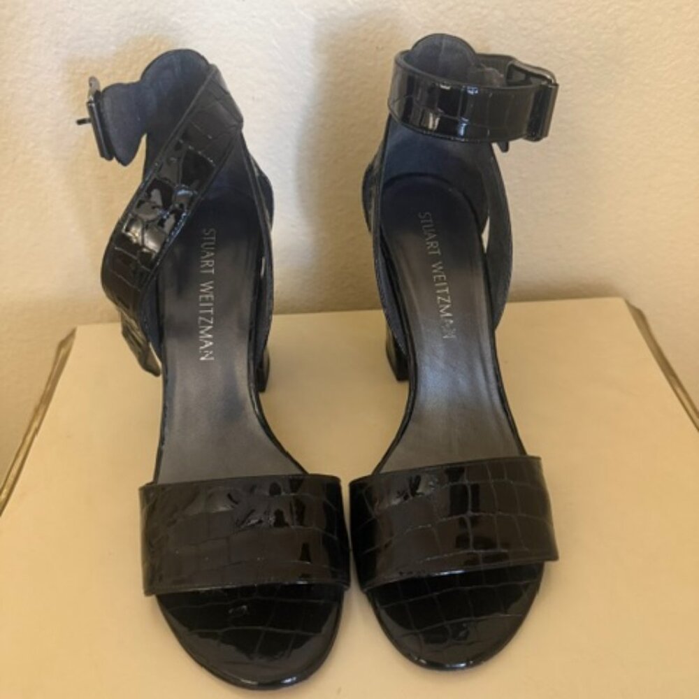 Stuart Weitzman Patent Leather Cutout Accent Sandals